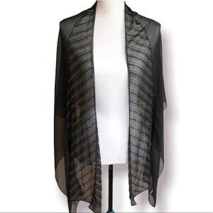 Cynthia Rowley Scarf Stripe Beaded Black and Gold Sheer Shawl Wrap